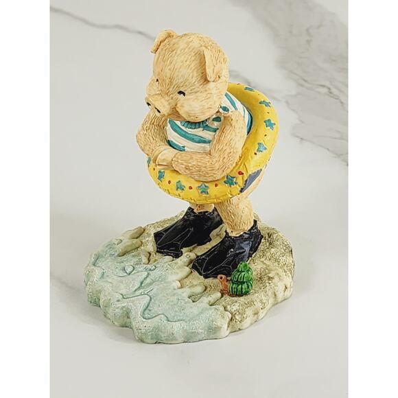 Piglet Pig Piggy w/ Life Ring On The Beach & Snail Figurine 3 1/2" Year 90s Vtg - Picture 4 of 14